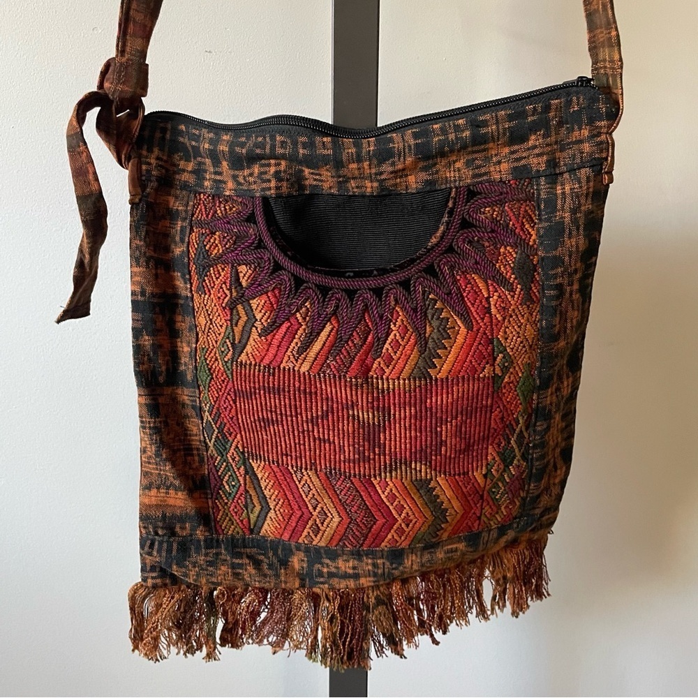 Guatemalan Huipil Woven Crossbody Bag Purse Fringe Artisan Handmade Hippie Boho